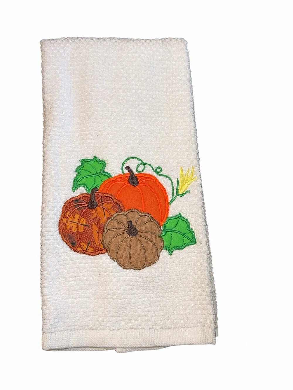 Fall Pumpkin Embroidered Appliqué Kitchen Towel
